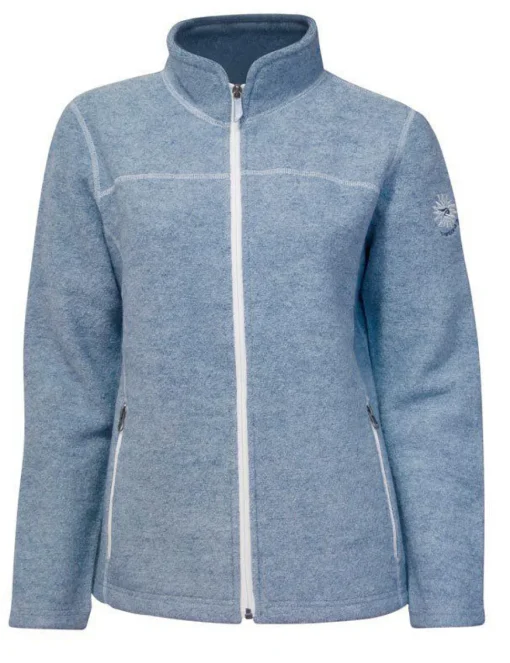 BEATA FULL ZIP, 100% FILTAD ULL — FADED DENIM