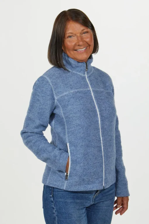 BEATA FULL ZIP, 100% FILTAD ULL — FADED DENIM