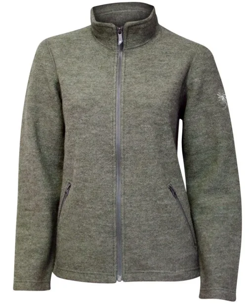 BELLA FULL ZIP, 60% FILTAD ULL, 40% LYOCELL — LICHEN GREEN