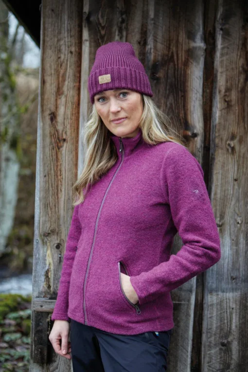 BELLA FULL ZIP, 60% FILTAD ULL, 40% LYOCELL — DARK PURPLE