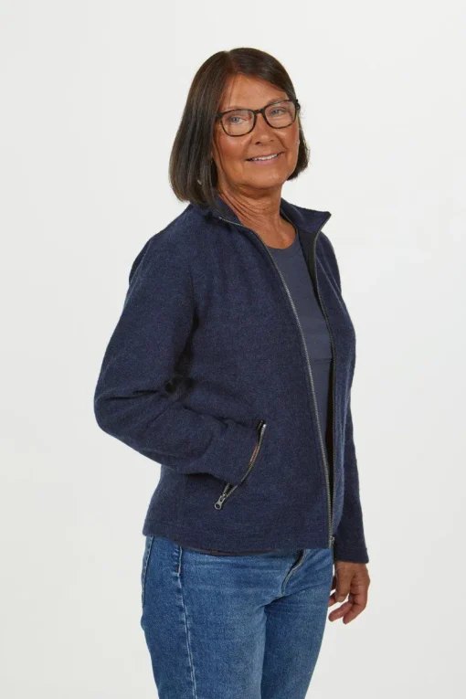 BELLA FULL ZIP, 60% FILTAD ULL, 40% LYOCELL — GRAPHITE MARL