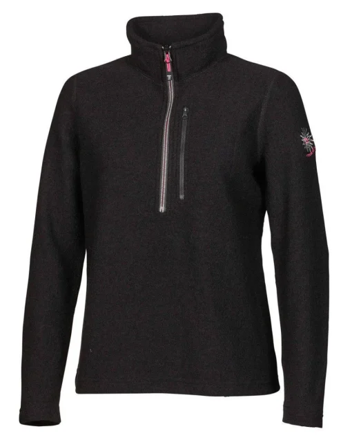 BONNIE HALF ZIP, 98% ULL — BLACK