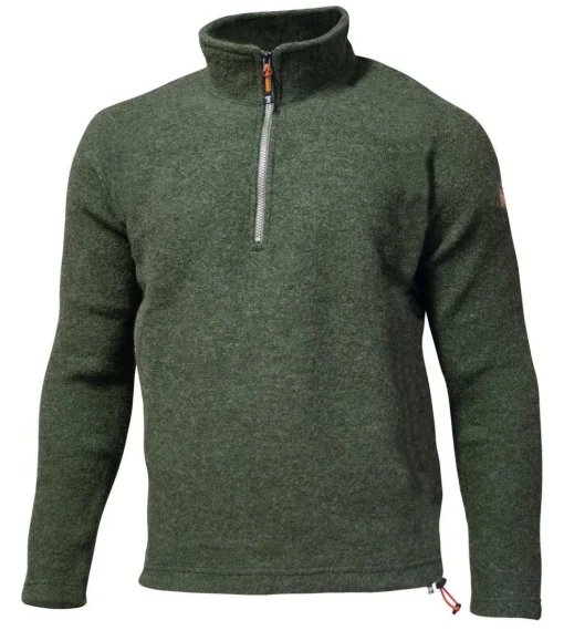 BRODAL HALF ZIP, 100% FILTAD ULL — LODEN GREEN