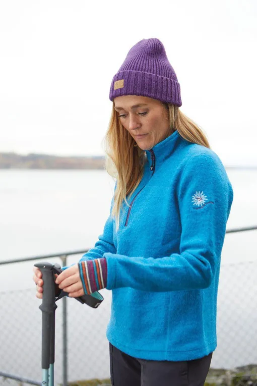DINA HALF ZIP, 100% FILTAD ULL — TURQUOISE