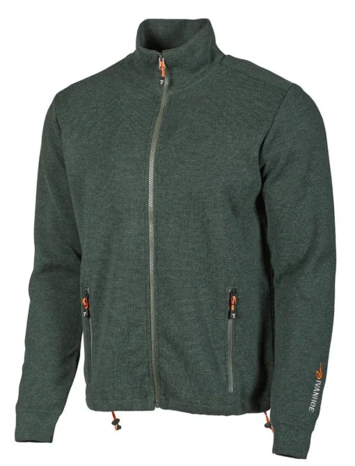 HADAR FULL ZIP, 100% EXTRA FINE MERINOULL — RIFLE GREEN