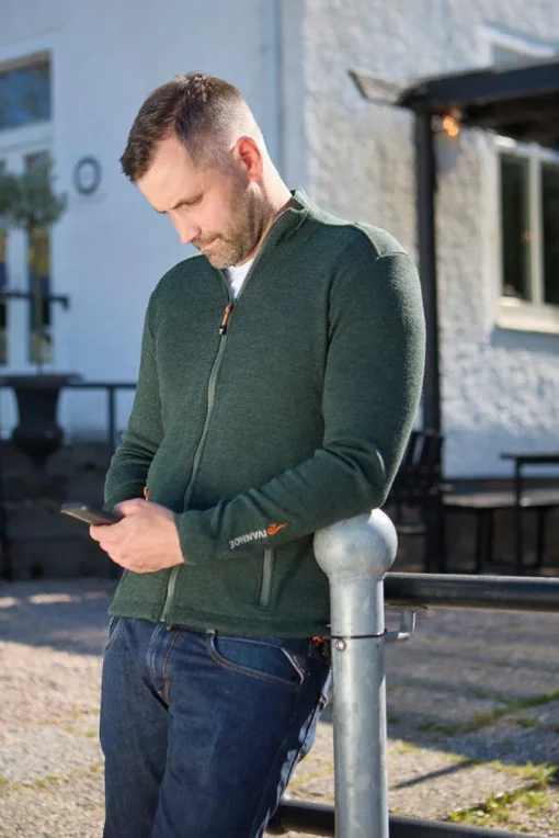 HADAR FULL ZIP, 100% EXTRA FINE MERINOULL — GRAPHITE MARL