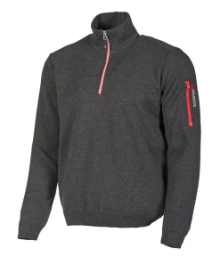 HADAR HALF ZIP, 100% EXTRA FINE MERINOULL — GRAPHITE MARL