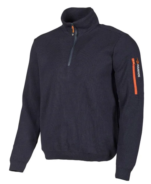 HADAR HALF ZIP, 100% EXTRA FINE MERINOULL — NAVY