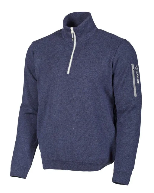 HADAR HALF ZIP, 100% EXTRA FINE MERINOULL — STEELBLUE