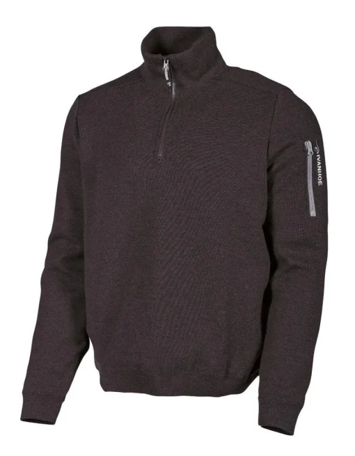 HADAR HALF ZIP, 100% EXTRA FINE MERINOULL — BLACK