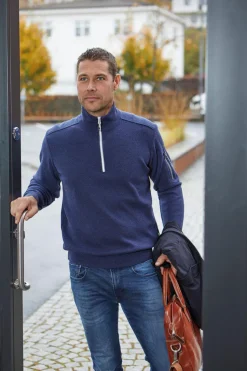 HADAR HALF ZIP, 100% EXTRA FINE MERINOULL — BLACK