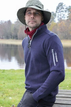 HADAR HALF ZIP, 100% EXTRA FINE MERINOULL — GRAPHITE MARL