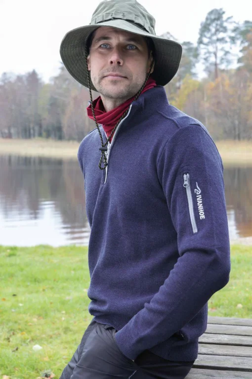 HADAR HALF ZIP, 100% EXTRA FINE MERINOULL — GRAPHITE MARL