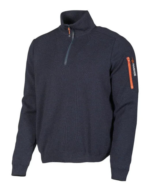 HADAR HALF ZIP WINDBREAKER, 100% EXTRA FINE MERINOULL — NAVY