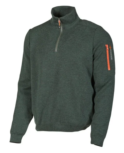 HADAR HALF ZIP WINDBREAKER, 100% EXTRA FINE MERINOULL — RIFLE GREEN