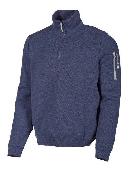 HADAR HALF ZIP WINDBREAKER, 100% EXTRA FINE MERINOULL — STEELBLUE