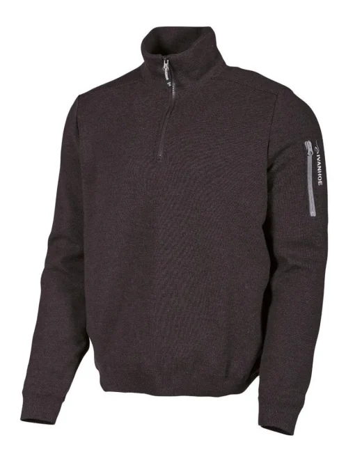 HADAR HALF ZIP WINDBREAKER, 100% EXTRA FINE MERINOULL — BLACK