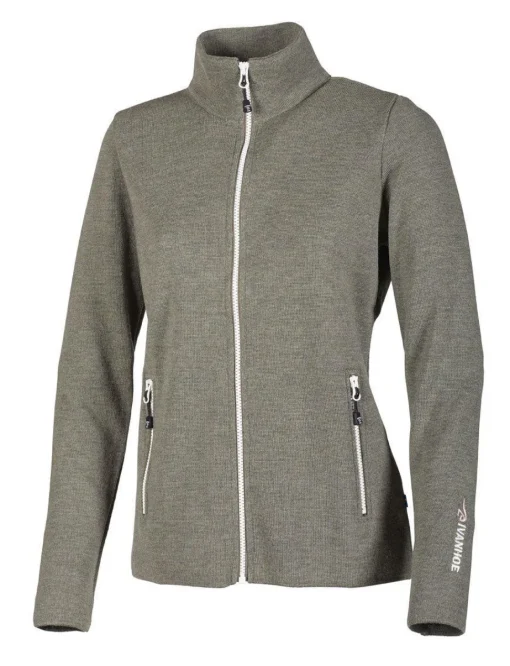 HEDDA FULL ZIP, 100% EXTRA FINE MERINOULL — LICHEN GREEN