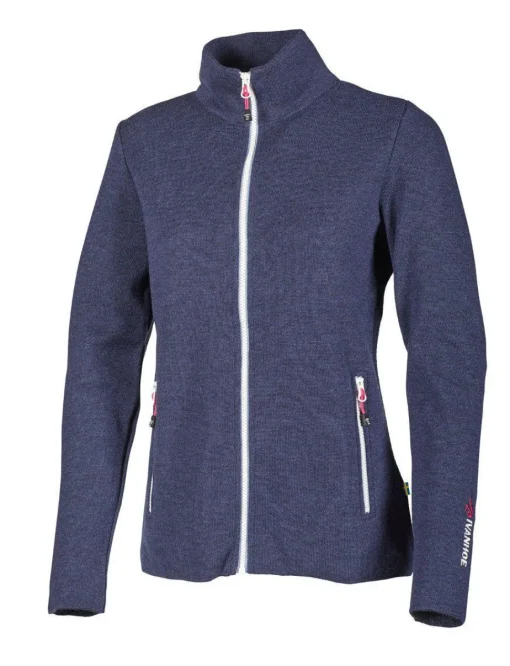 HEDDA FULL ZIP, 100% EXTRA FINE MERINOULL — STEELBLUE