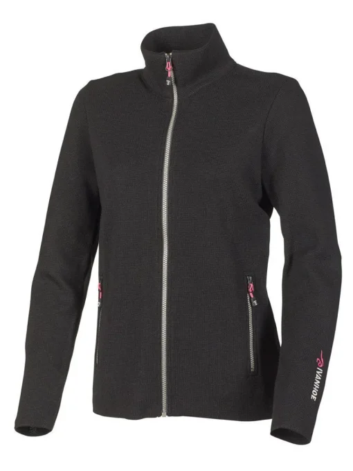 HEDDA FULL ZIP, 100% EXTRA FINE MERINOULL — BLACK