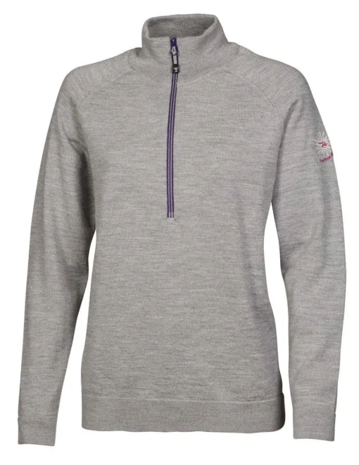 JANA HALF ZIP, 100% EXTRA FINE MERINOULL — GREY MARL