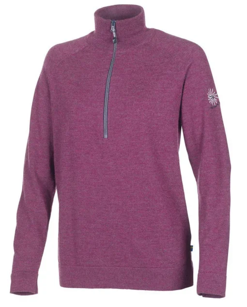 JANA HALF ZIP, 100% EXTRA FINE MERINOULL — PURPLE