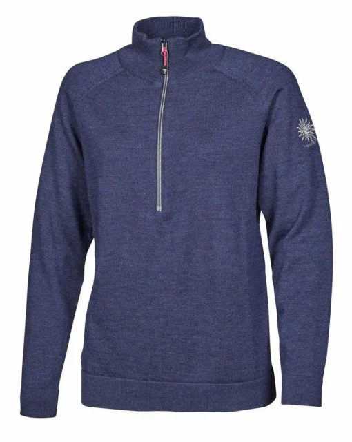 JANA HALF ZIP, 100% EXTRA FINE MERINOULL — STEELBLUE