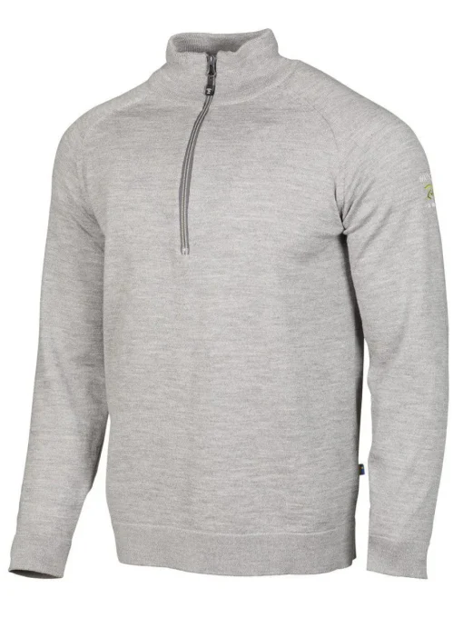 JOJJE HALF ZIP, 100% EXTRA FINE MERINOULL — GREY MARL