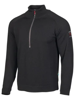 JOJJE HALF ZIP, 100% EXTRA FINE MERINOULL — BLACK