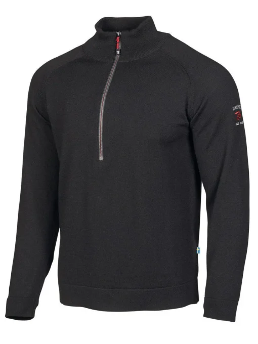 JOJJE HALF ZIP, 100% EXTRA FINE MERINOULL — BLACK