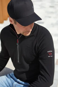 JOJJE HALF ZIP, 100% EXTRA FINE MERINOULL — BLACK