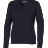 MERINO V-NECK FEMALE, 100% EXTRA FINE MERINOULL — BLACK