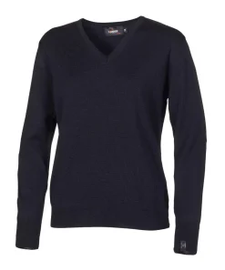 MERINO V-NECK FEMALE, 100% EXTRA FINE MERINOULL — BLACK
