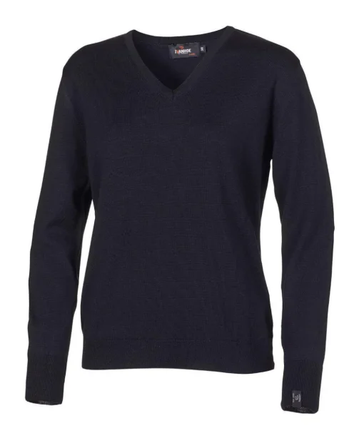 MERINO V-NECK FEMALE, 100% EXTRA FINE MERINOULL — BLACK