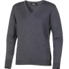 MERINO V-NECK FEMALE, 100% EXTRA FINE MERINOULL — GREY