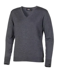 MERINO V-NECK FEMALE, 100% EXTRA FINE MERINOULL — GREY