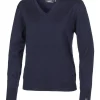 MERINO V-NECK FEMALE, 100% EXTRA FINE MERINOULL — NAVY
