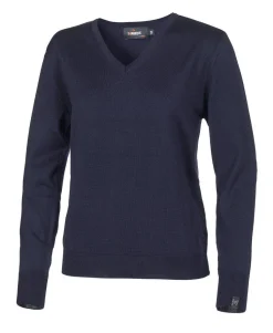 MERINO V-NECK FEMALE, 100% EXTRA FINE MERINOULL — NAVY