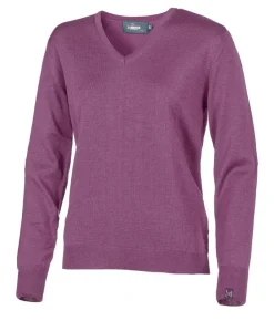 MERINO V-NECK FEMALE, 100% EXTRA FINE MERINOULL — PURPLE