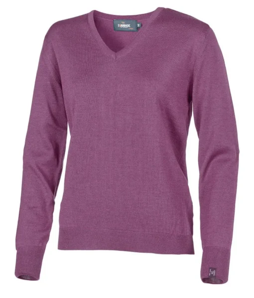 MERINO V-NECK FEMALE, 100% EXTRA FINE MERINOULL — PURPLE