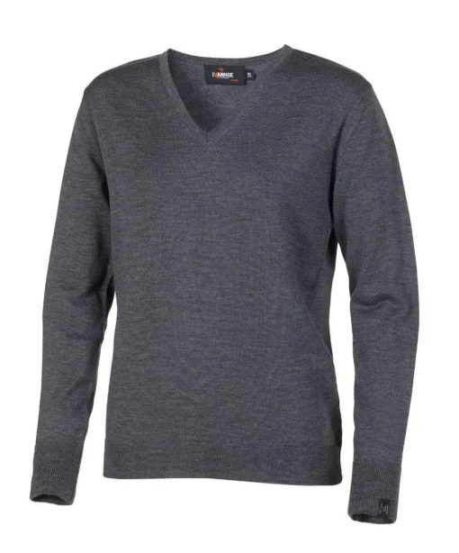 MERINO V-NECK FEMALE, 100% EXTRA FINE MERINOULL — GREY