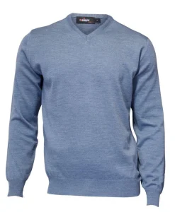 MERINO V-NECK MALE, 100% EXTRA FINE MERINOULL — DENIM