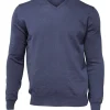 MERINO V-NECK MALE, 100% EXTRA FINE MERINOULL — STEELBLUE