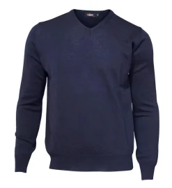 MERINO V-NECK MALE, 100% EXTRA FINE MERINOULL — NAVY
