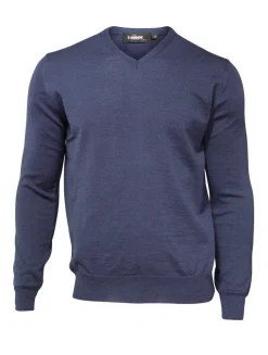 MERINO V-NECK MALE, 100% EXTRA FINE MERINOULL — STEELBLUE