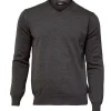 MERINO V-NECK MALE, 100% EXTRA FINE MERINOULL — GRAPHITE MARL