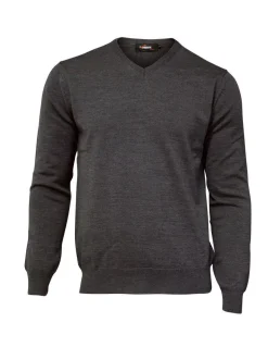 MERINO V-NECK MALE, 100% EXTRA FINE MERINOULL — GRAPHITE MARL