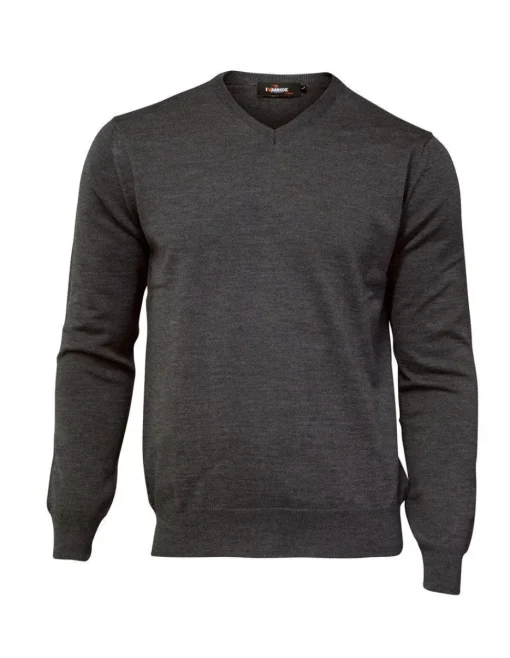 MERINO V-NECK MALE, 100% EXTRA FINE MERINOULL — GRAPHITE MARL