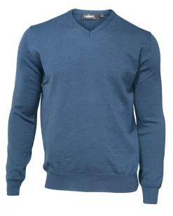 MERINO V-NECK MALE, 100% EXTRA FINE MERINOULL — STEELBLUE