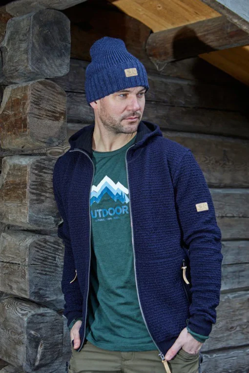 MOREL HOOD MALE, 60% FILTAD ULL, 38% LYOCELL — NAVY